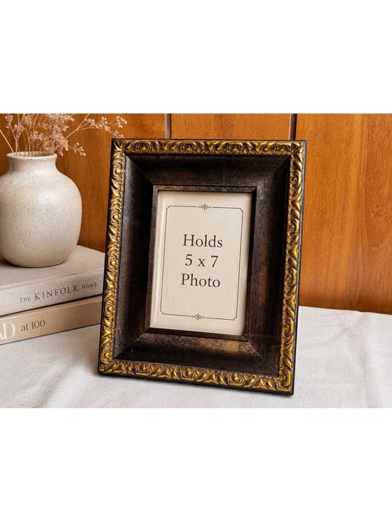 Other - Dark Bronze Antique Gold Ornate 5x7 Picture Frame Scroll Design Green Tree